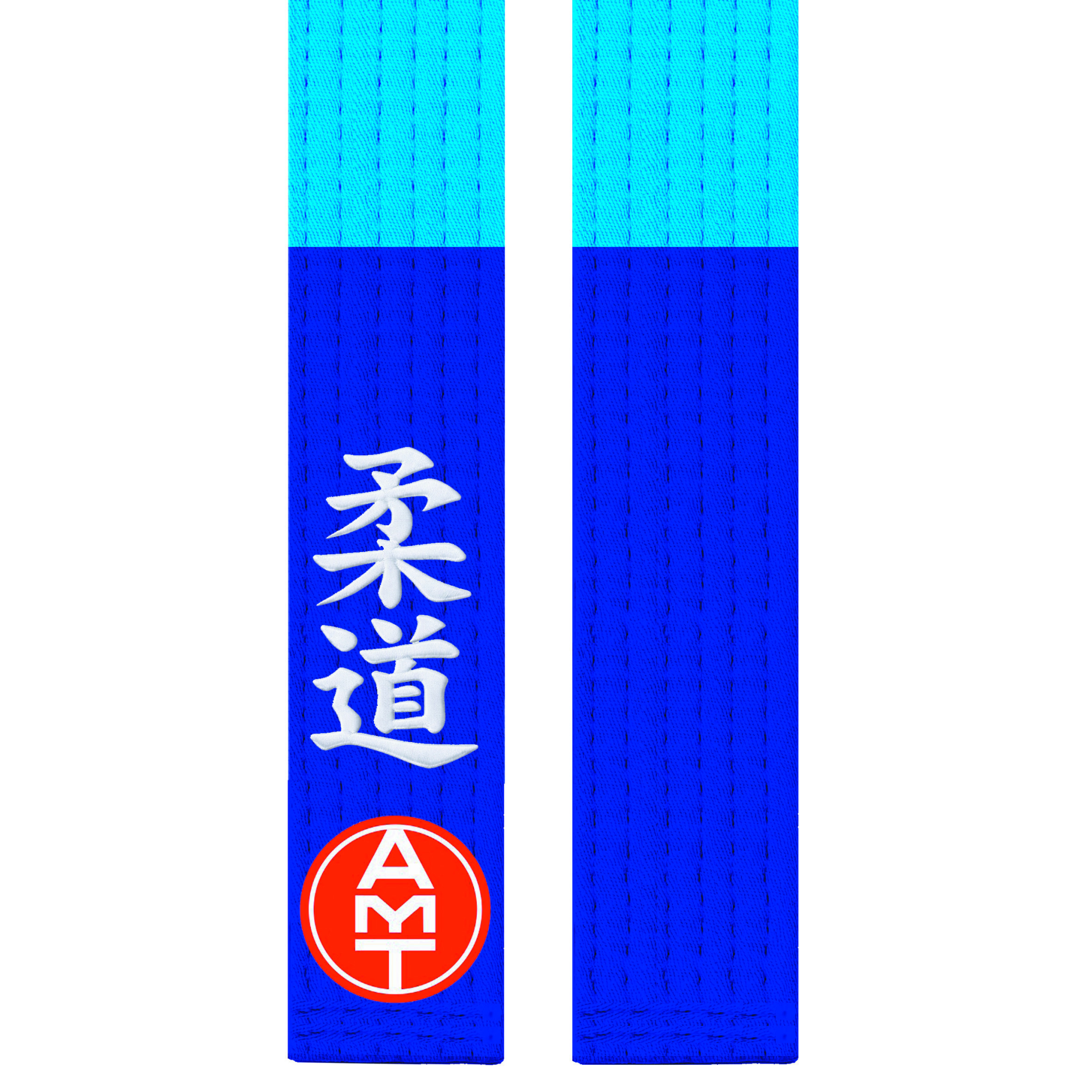FAIXA DE JUDÔ AZUL CLARA PONTA AZUL ESCURA AZULINHA PREMIUM BORDADO KANJI