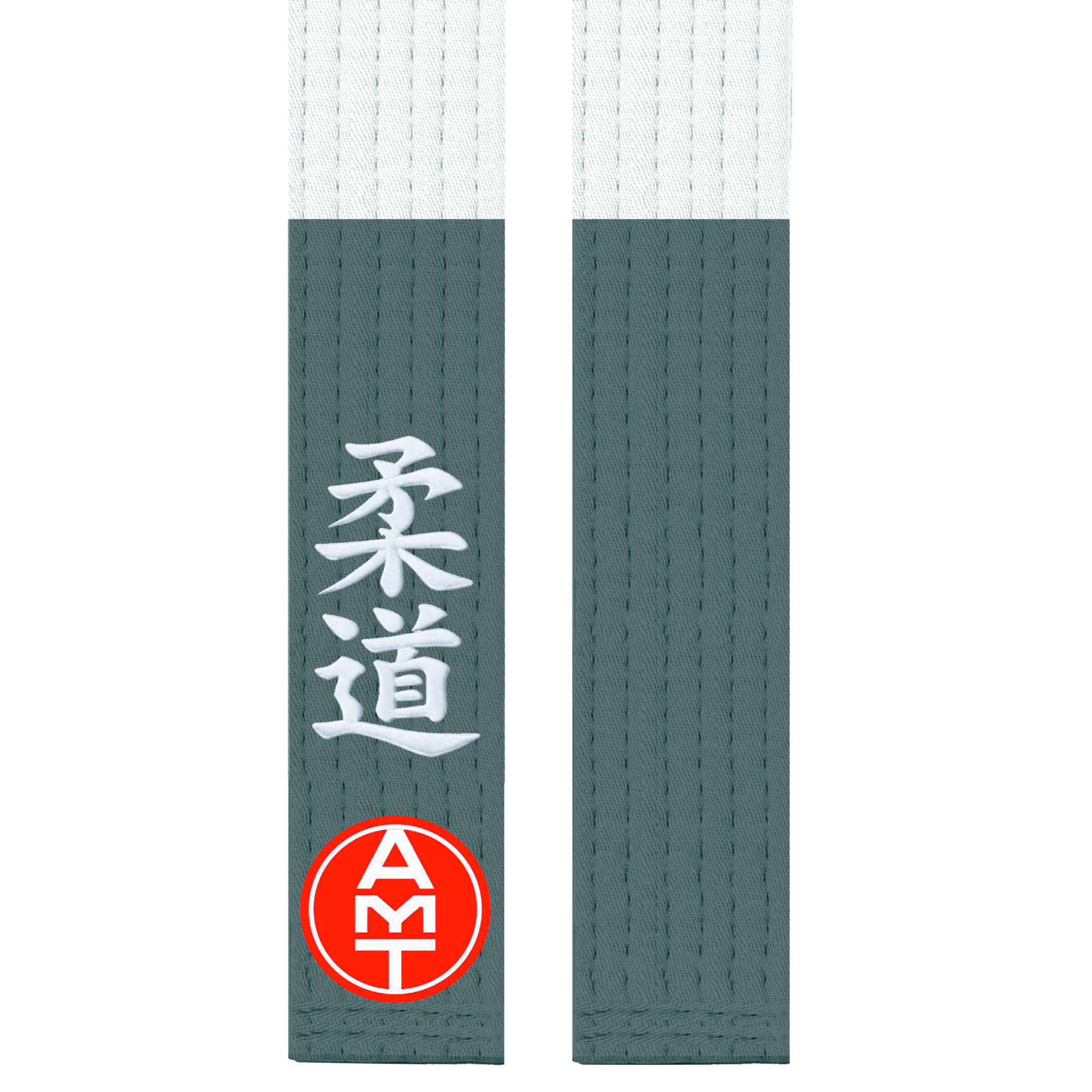 FAIXA DE JUDÔ BRANCA PONTA CINZA LINHA PREMIUM BORDADO KANJI