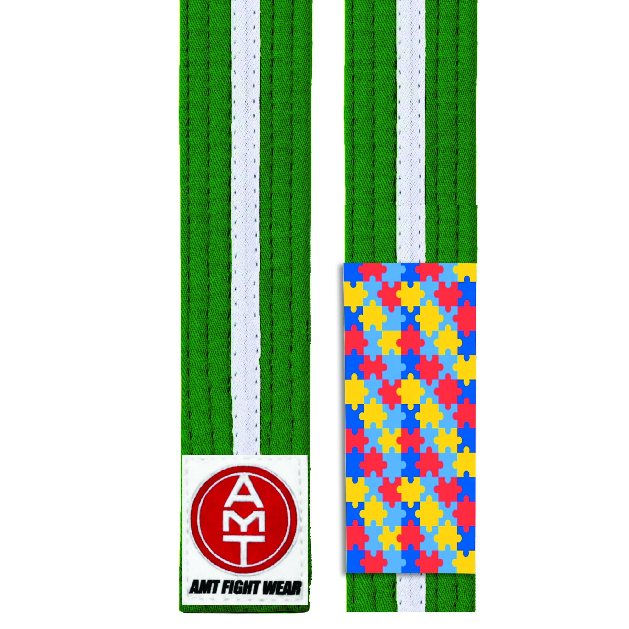 FAIXA DE JIU-JITSU VERDE COM BRANCO PONTEIRA AUTISMO - LINHA TRAINING