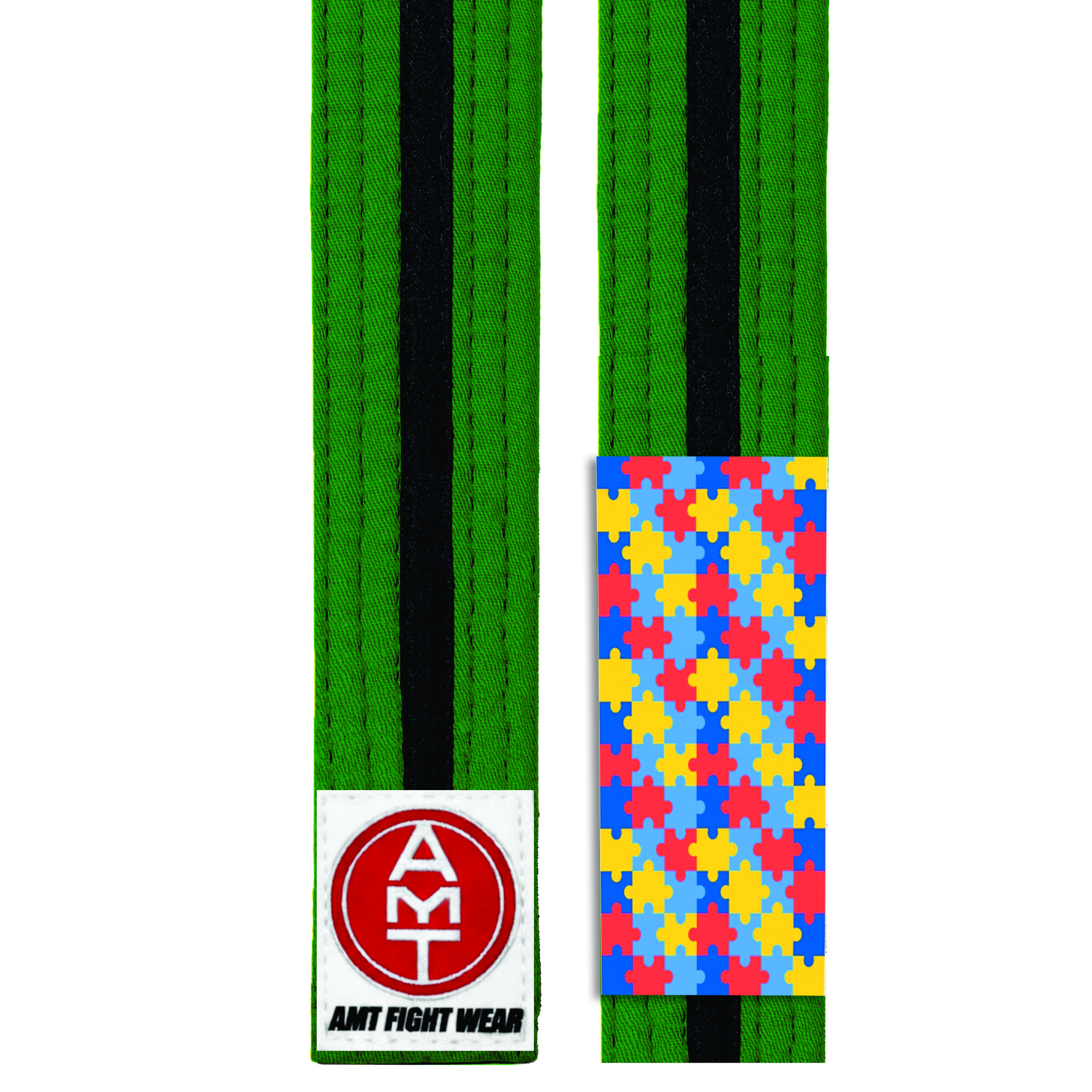 FAIXA DE JIU-JITSU VERDE COM PRETO PONTEIRA AUTISMO - LINHA TRAINING
