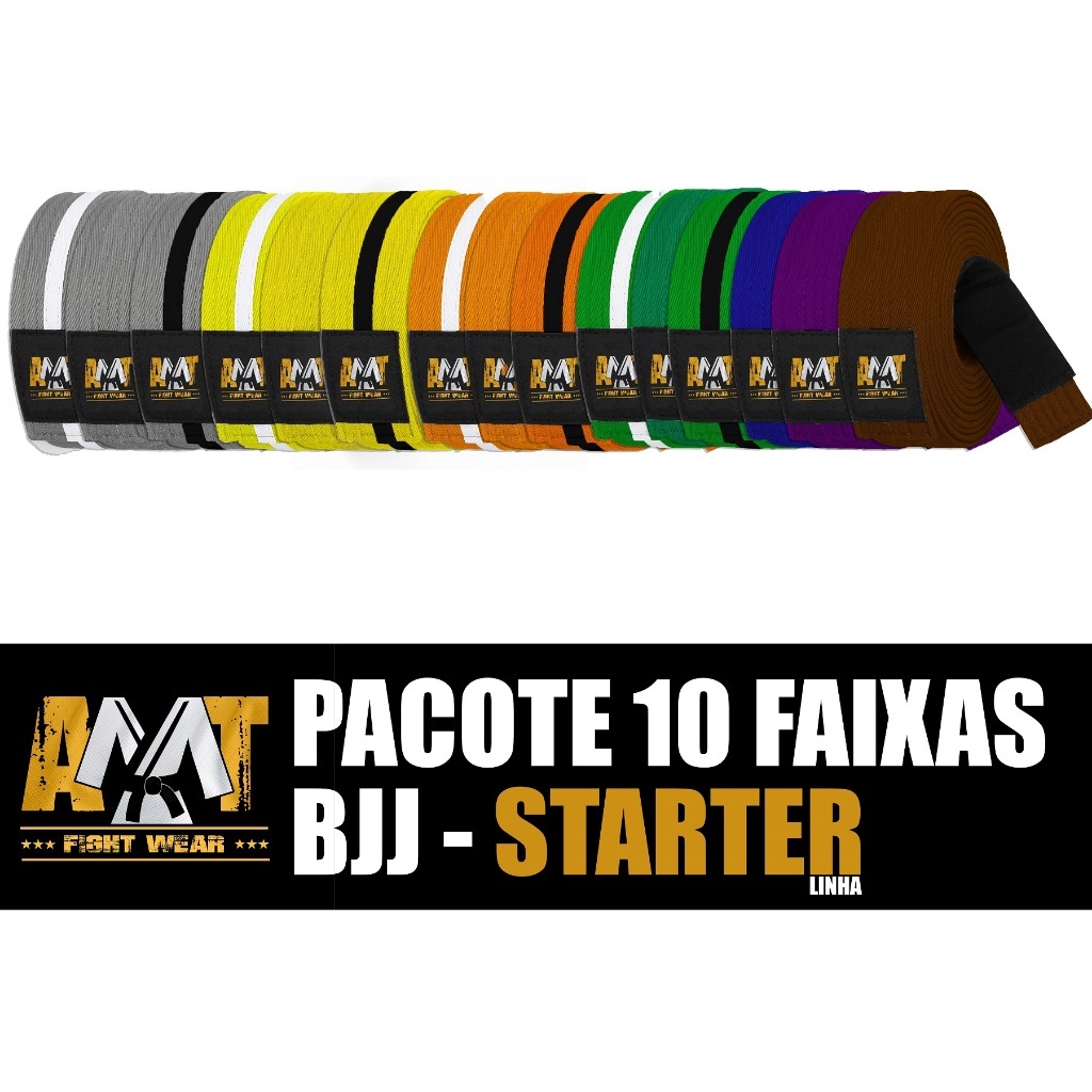 PACOTE COM 10 FAIXAS JIU-JITSU COM ETIQUETA PERSONALIZADA