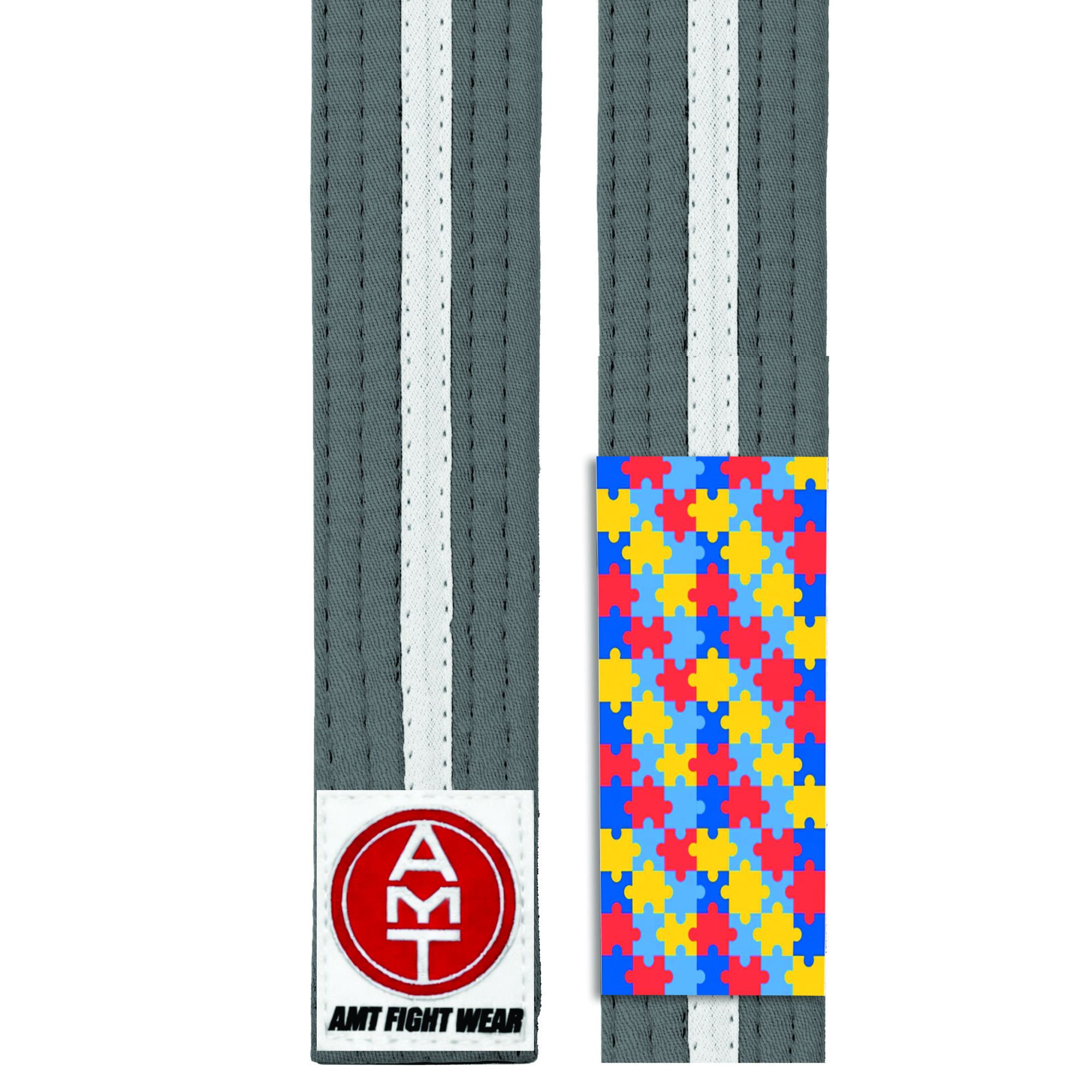 FAIXA DE JIU-JITSU CINZA COM BRANCO PONTEIRA AUTISMO - LINHA TRAINING